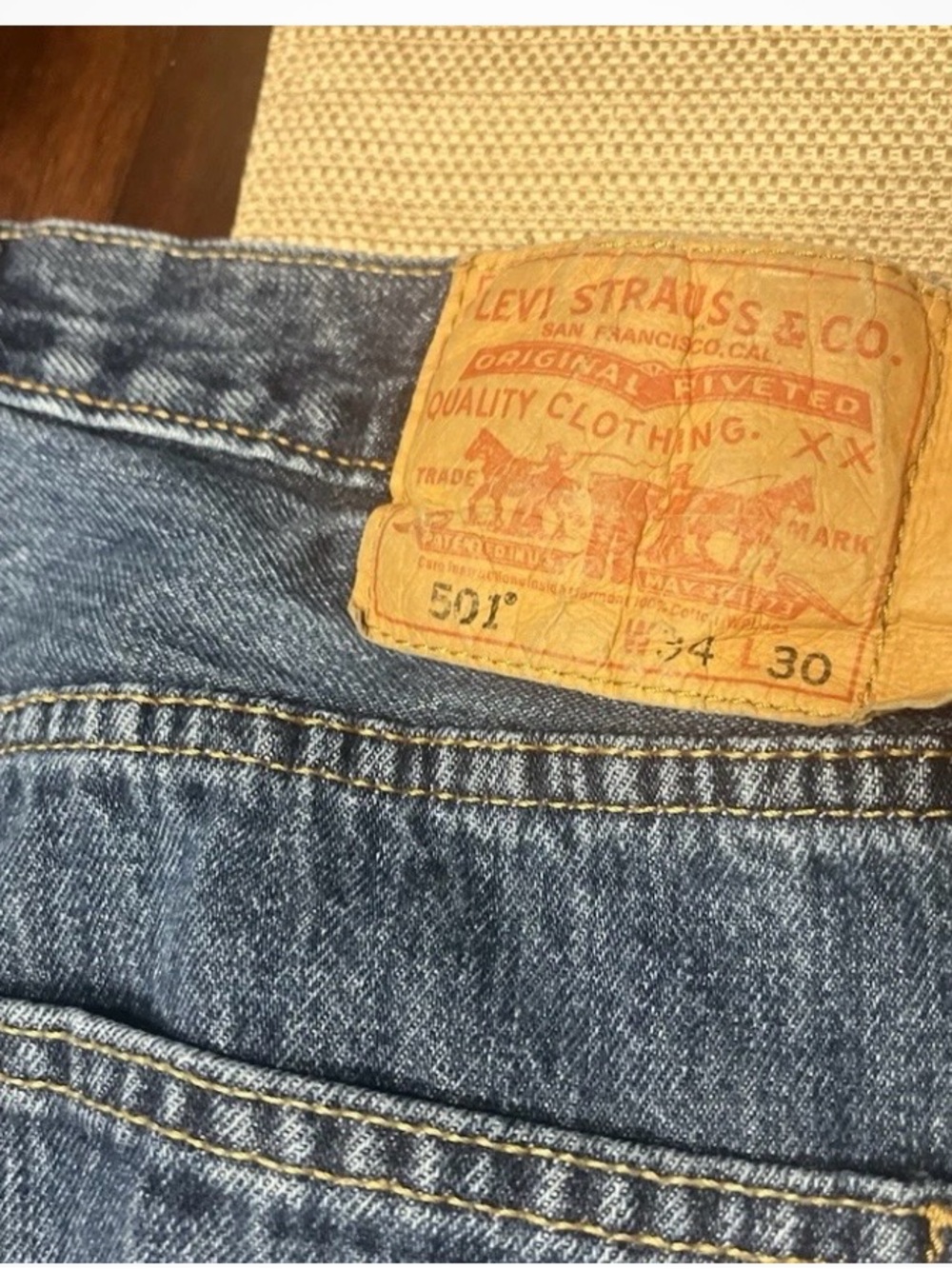 Levi's Men's Straight Jeans in Blue with Tan Stitching - Picture 8 of 10